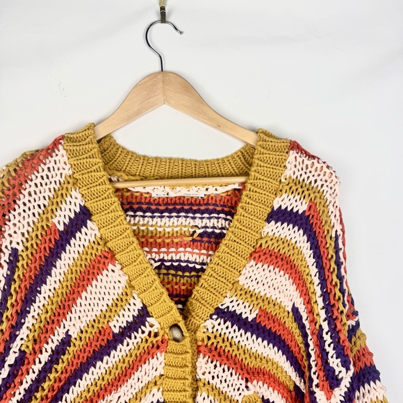 Zara Chunky Knit Colorful Striped Sweater Cardigan Button Front Size Large - Picture 5 of 10